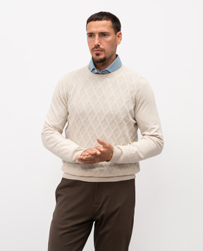 Canali Beige wool and cashmere patterned jumper MK02362C0012
