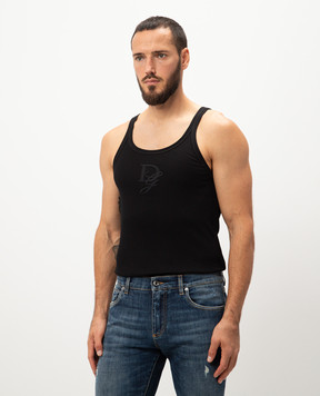 Dolce&Gabbana Black ribbed T-shirt with DG logo patch G8PA8ZG7N4G