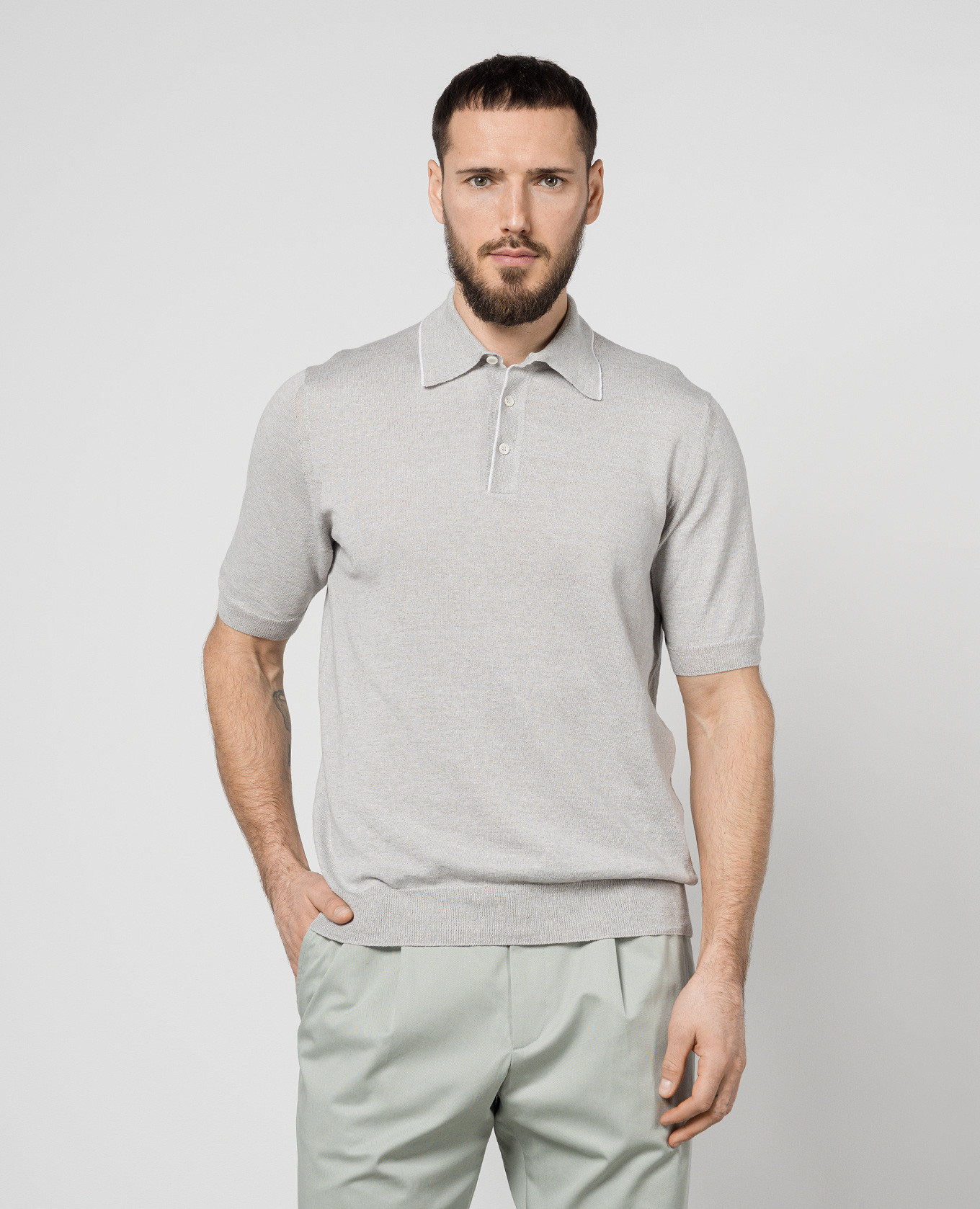 

Gray polo shirt with linen and cashmere Cashmere&Whiskey, Grey