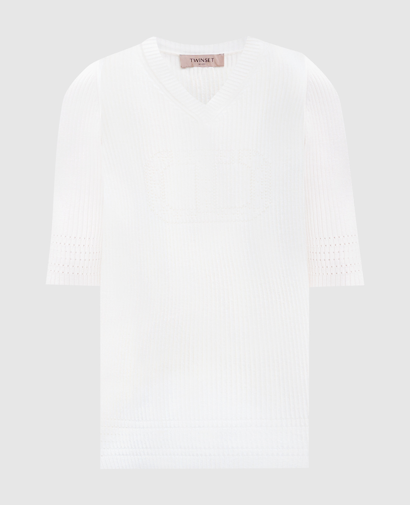 White ribbed top with logo Twinset