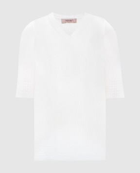 Twinset White ribbed top with logo 252TP3242