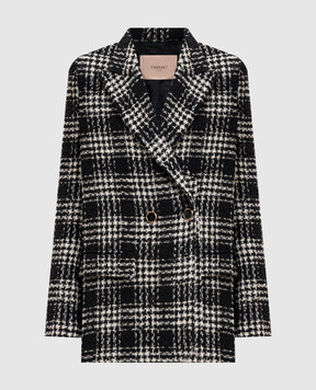 Twinset Black tweed double-breasted jacket with checked wool 252TT2111