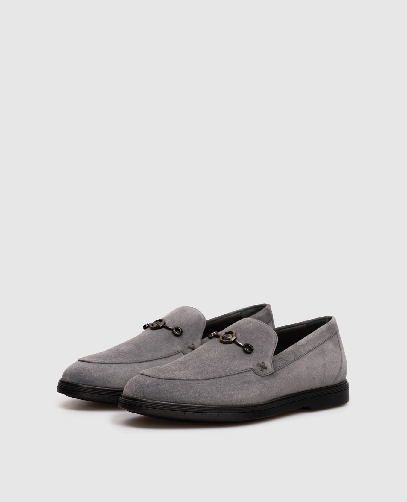 

Grey suede loafers with eagle head emblem Stefano Ricci