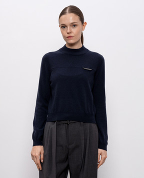 Brunello Cucinelli Blue cashmere jumper with monil chain M12212604P
