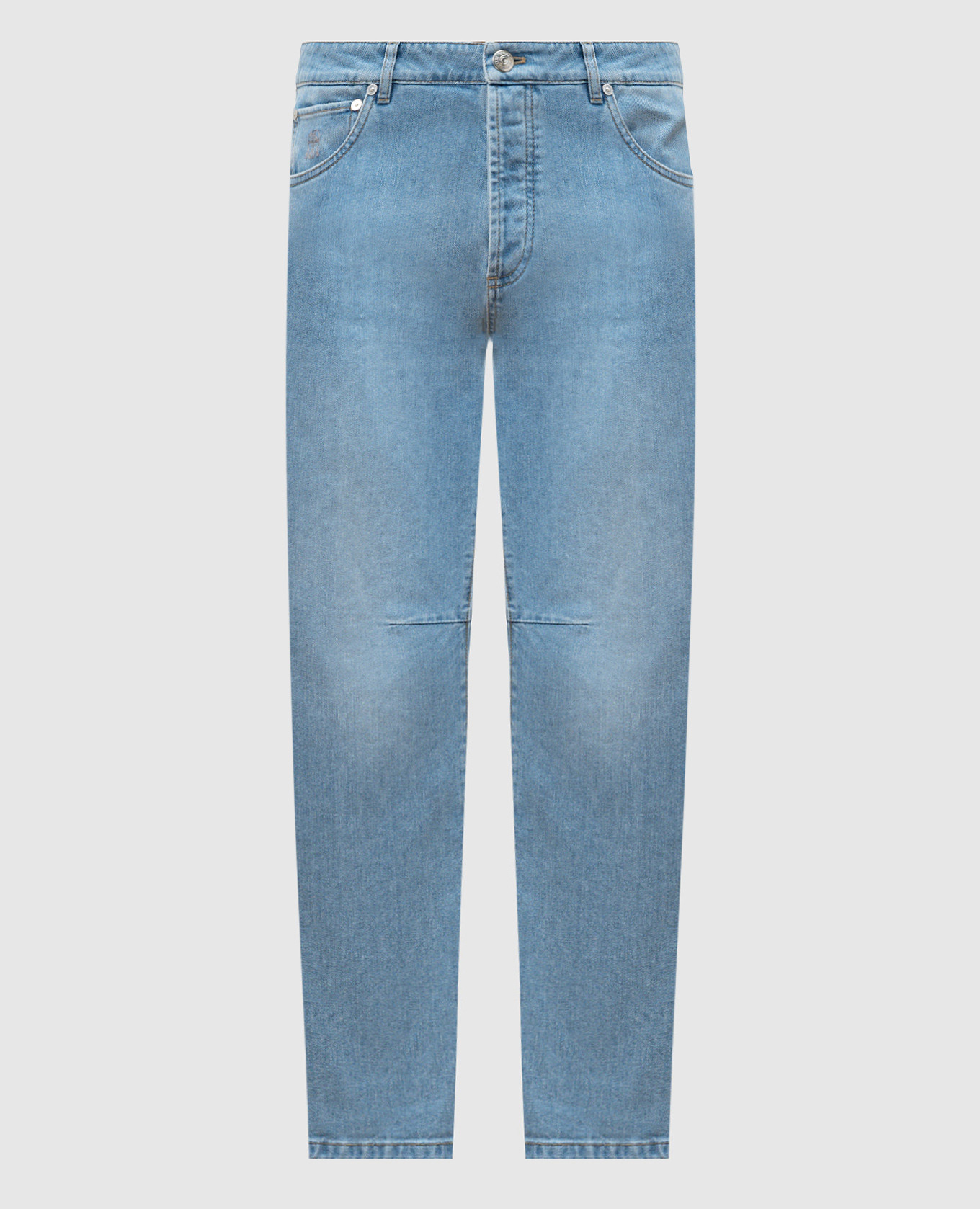 Blue jeans with leather logo patch Brunello Cucinelli