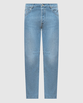 Brunello Cucinelli Blue jeans with leather logo patch M283PX1290