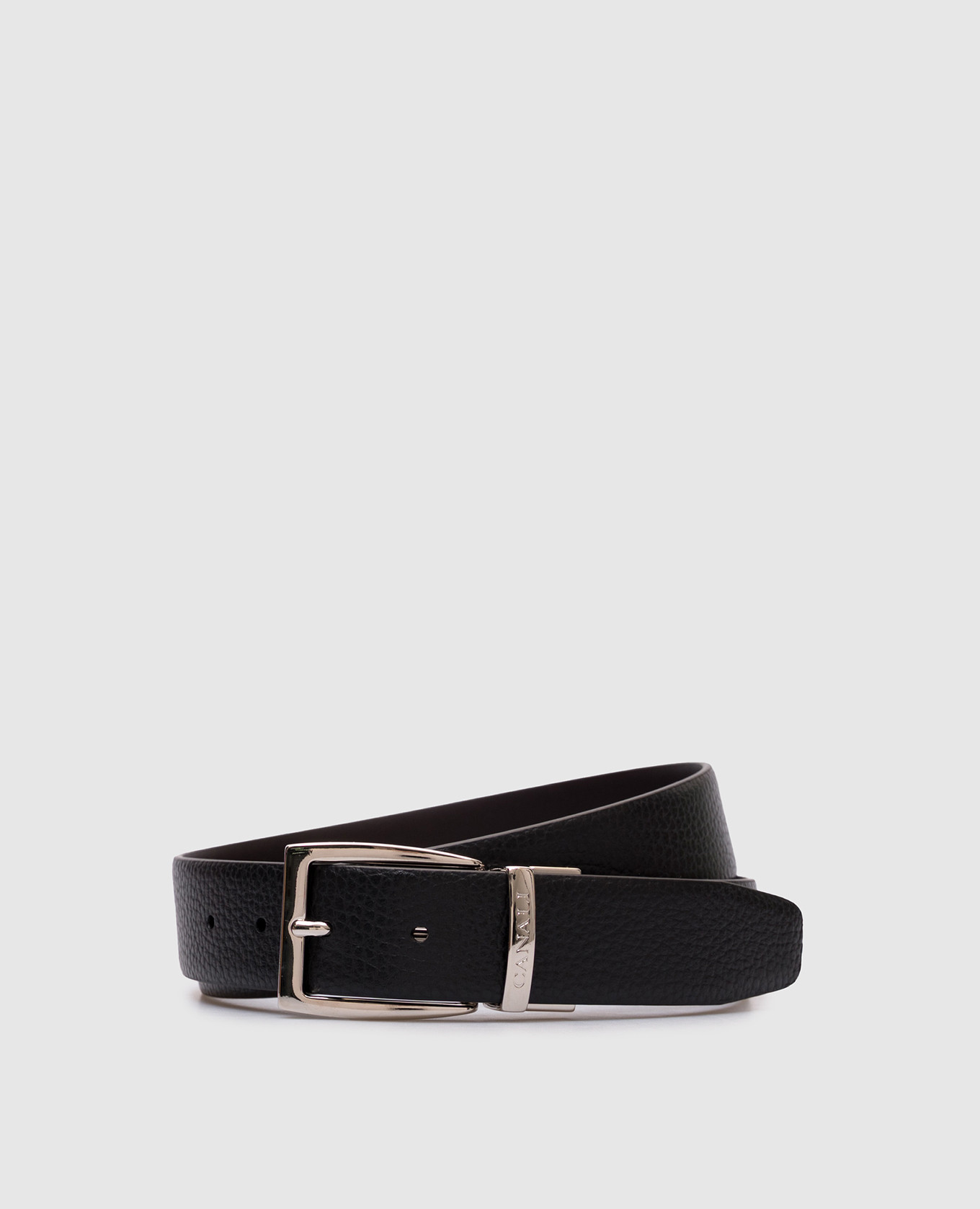 Black leather reversible belt with logo Canali