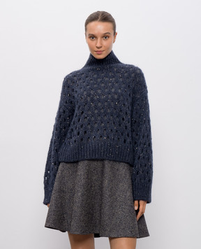 Brunello Cucinelli Blue openwork sweater with wool MNA326504