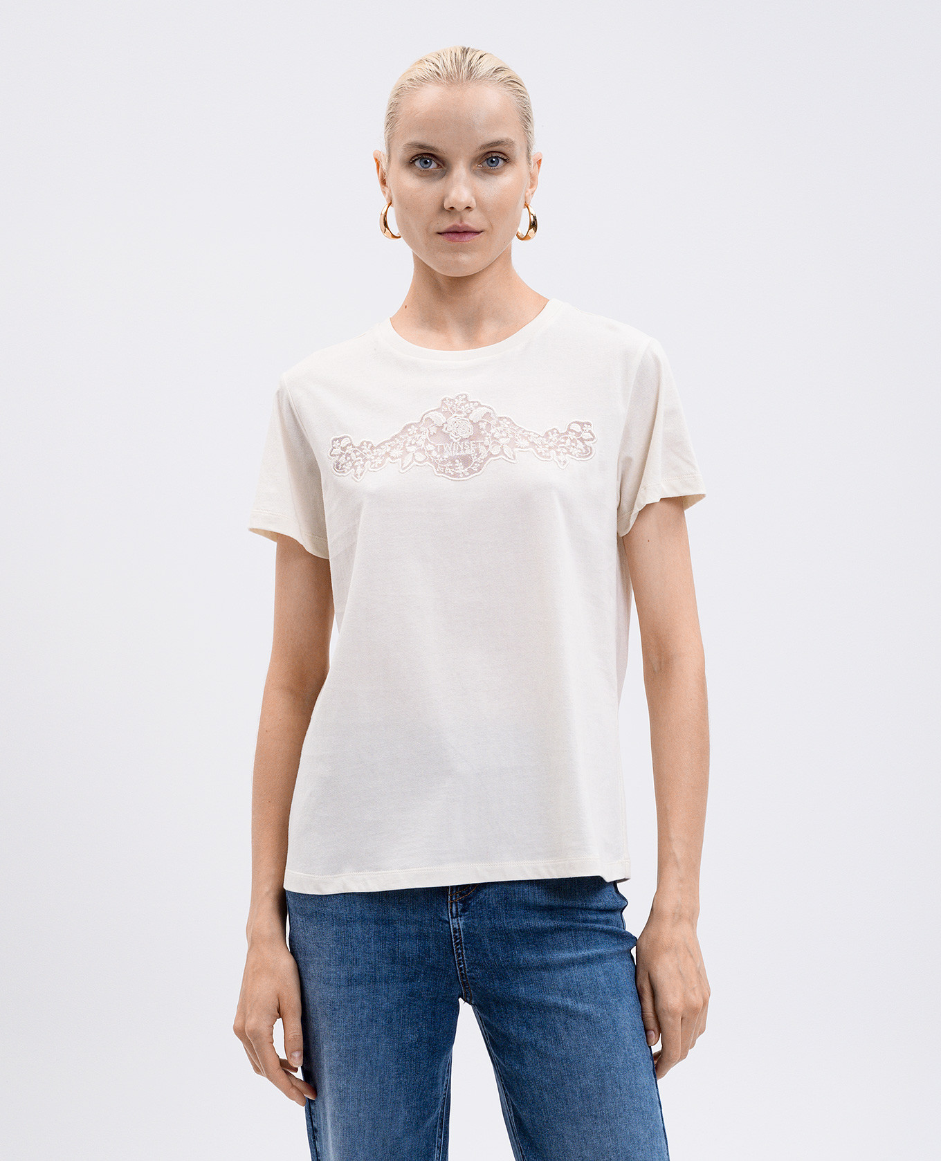 

Beige T-shirt with logo Twinset