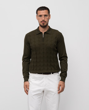 Stefano Ricci Green cashmere and silk polo shirt with logo K808096P30F25374