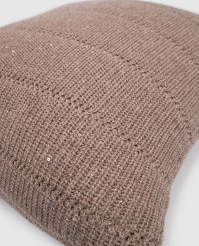 Brunello Cucinelli Brown cashmere and wool pillow with lurex MLBM738201