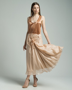 Victoria Beckham Pink midi skirt with lurex with flower appliqué 1124WSK005127B