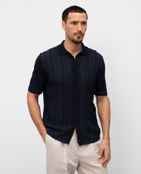 Agnona Blue T-shirt with linen and silk pattern KD09U256E1210
