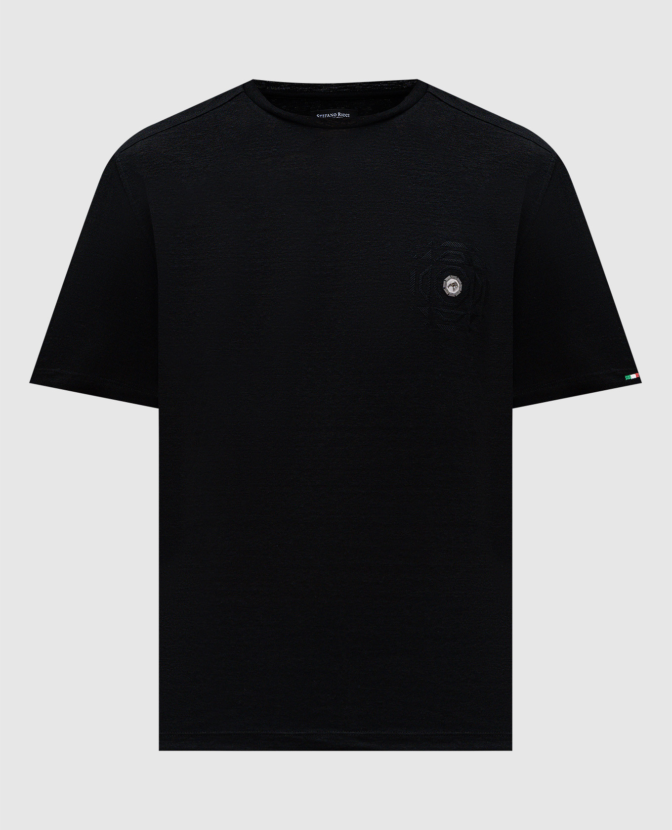 

Black linen T-shirt with metal eagle head emblem Stefano Ricci
