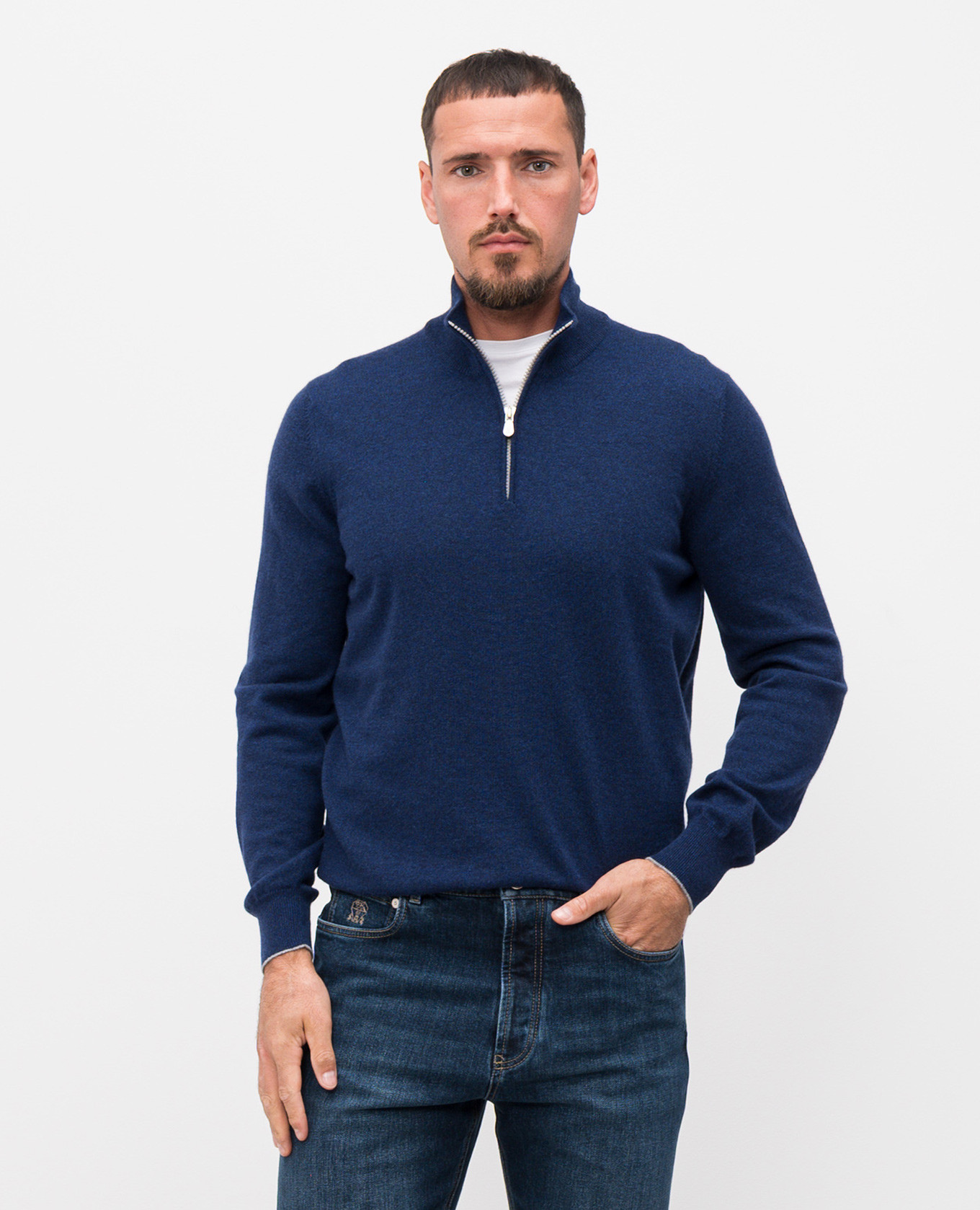 

Blue cashmere jumper with zipper Brunello Cucinelli