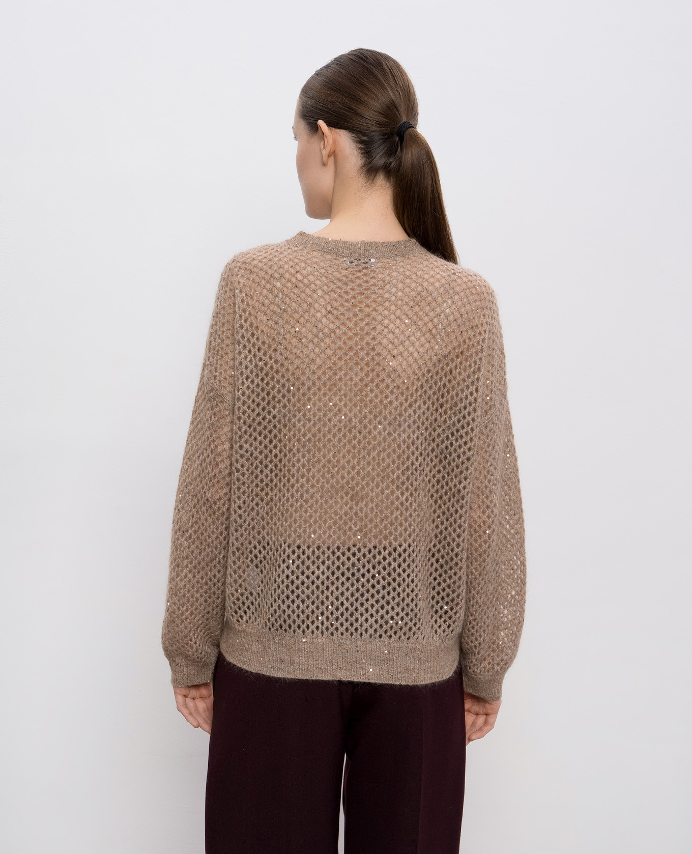 Beige openwork sweater with wool and sequins Brunello Cucinelli 4