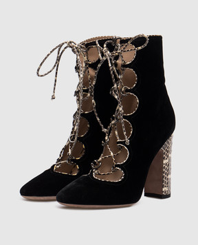Valentino Black velor ankle boots with shaped cutouts NW1S0D05ZWT