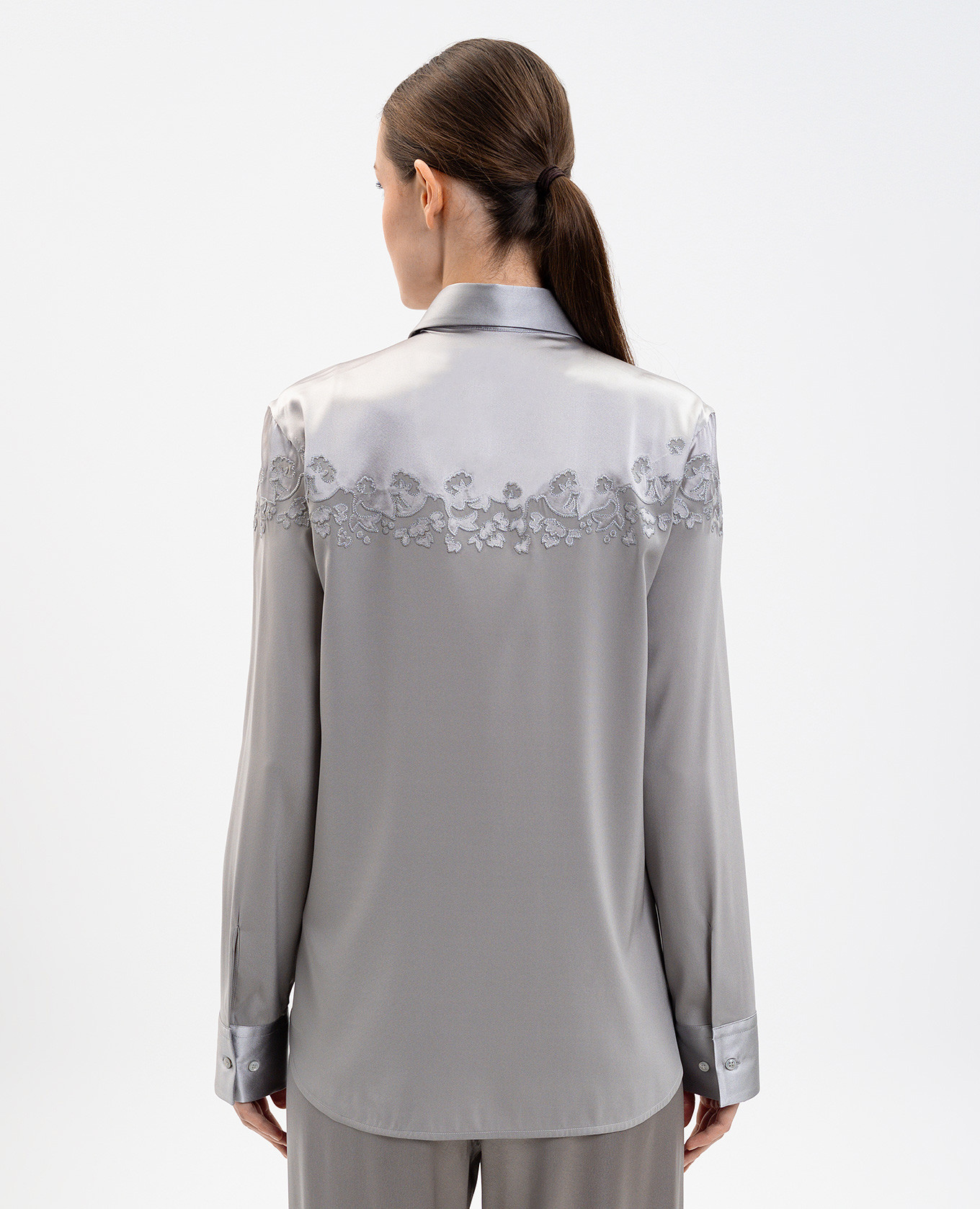 Gray silk blouse with embroidery Ermanno Scervino 4