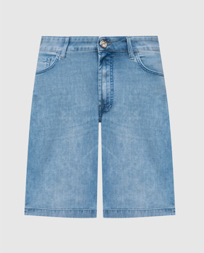 Stefano Ricci Blue denim shorts with emblem MST5103120T0129