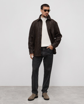 Bottega Veneta Brown Intrecciato Leather Shirt Jacket 837063V5RU0