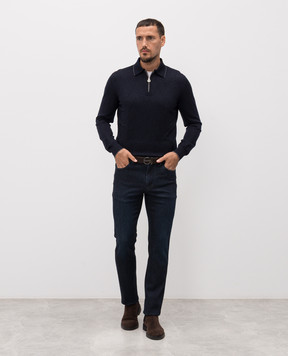 Stefano Ricci Blue cashmere and silk polo shirt with woven pattern K606399P30F25314