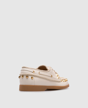 Valentino Beige Rockstud leather topsiders 6W2S0LR5TKZ