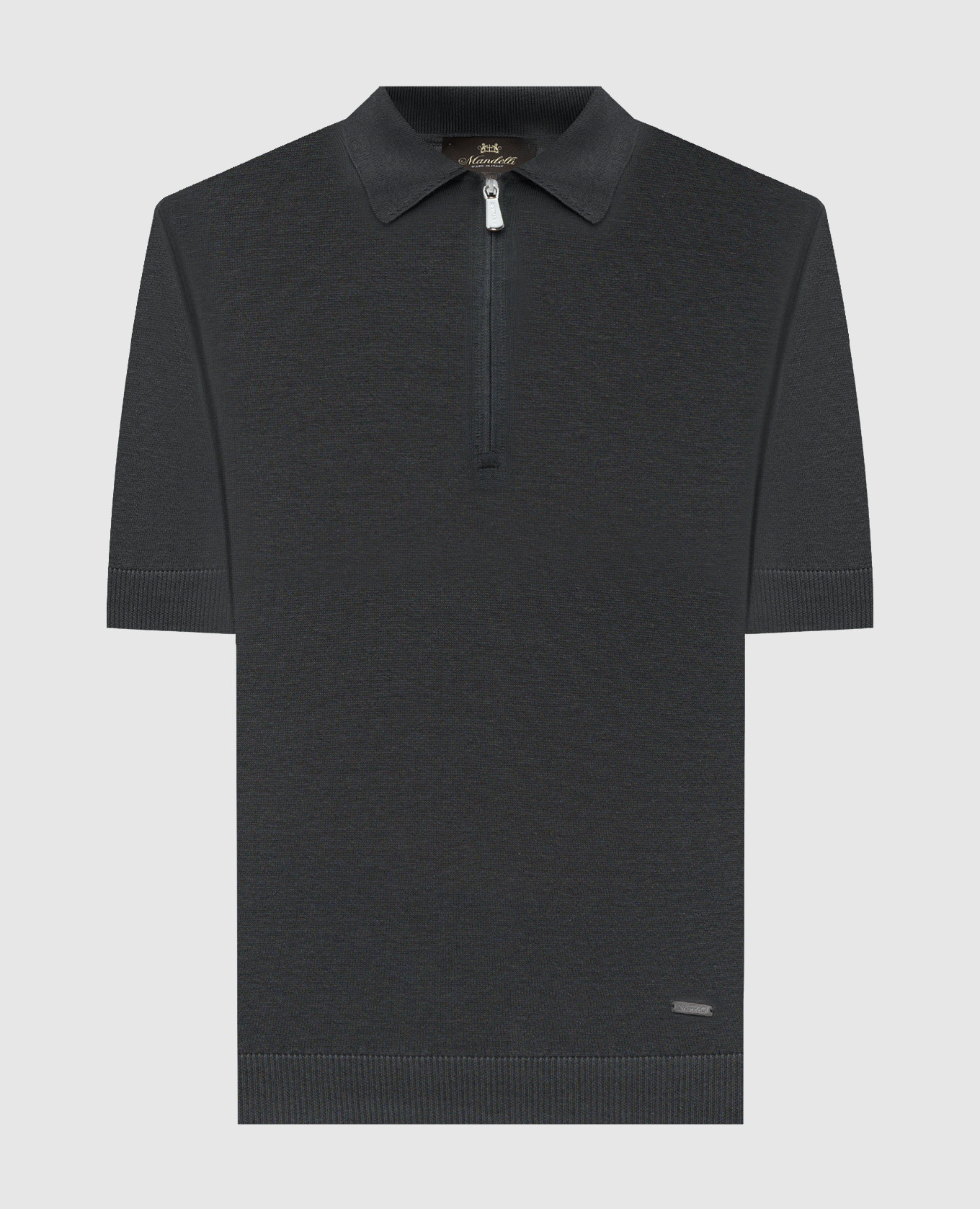 

Grey silk polo shirt with metal logo plate Enrico Mandelli