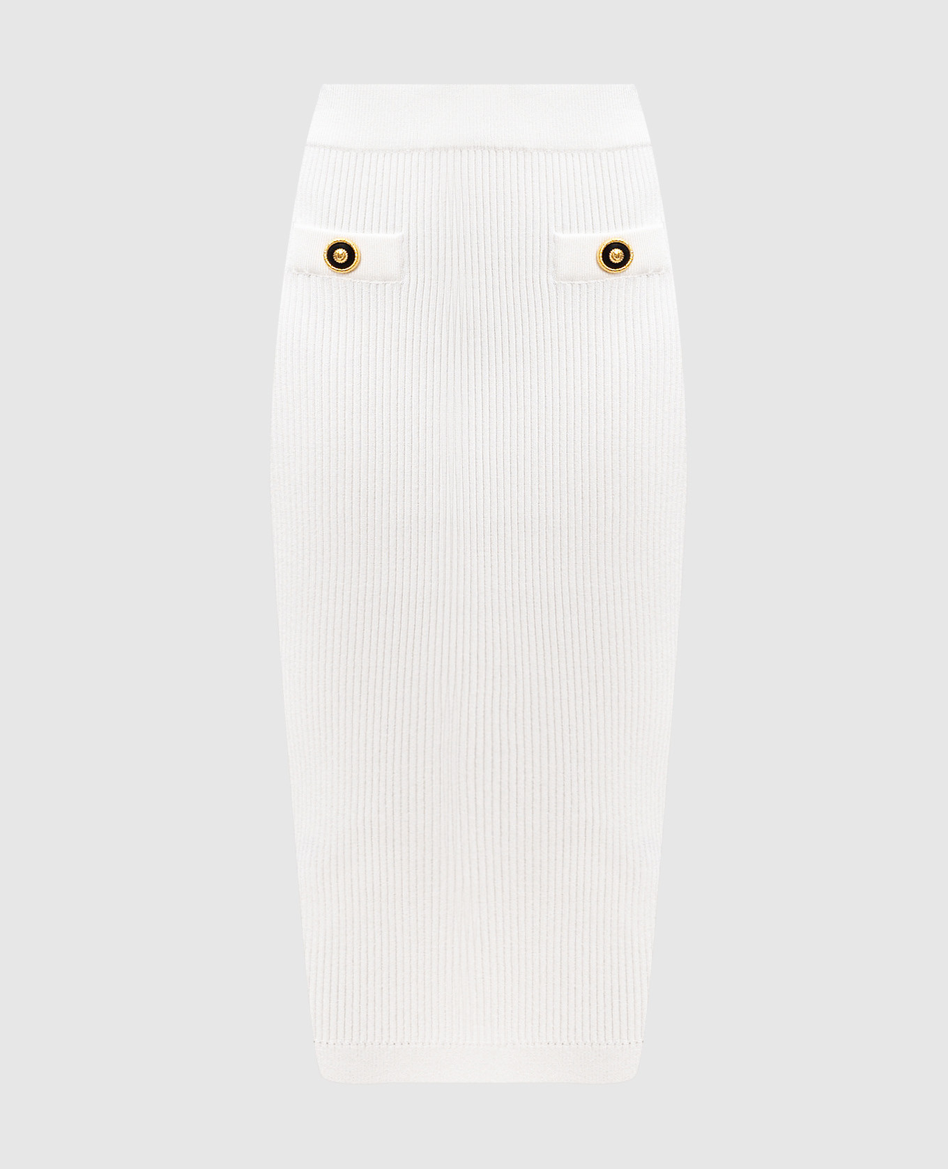 Balmain - Beige ribbed midi skirt with branded rivets