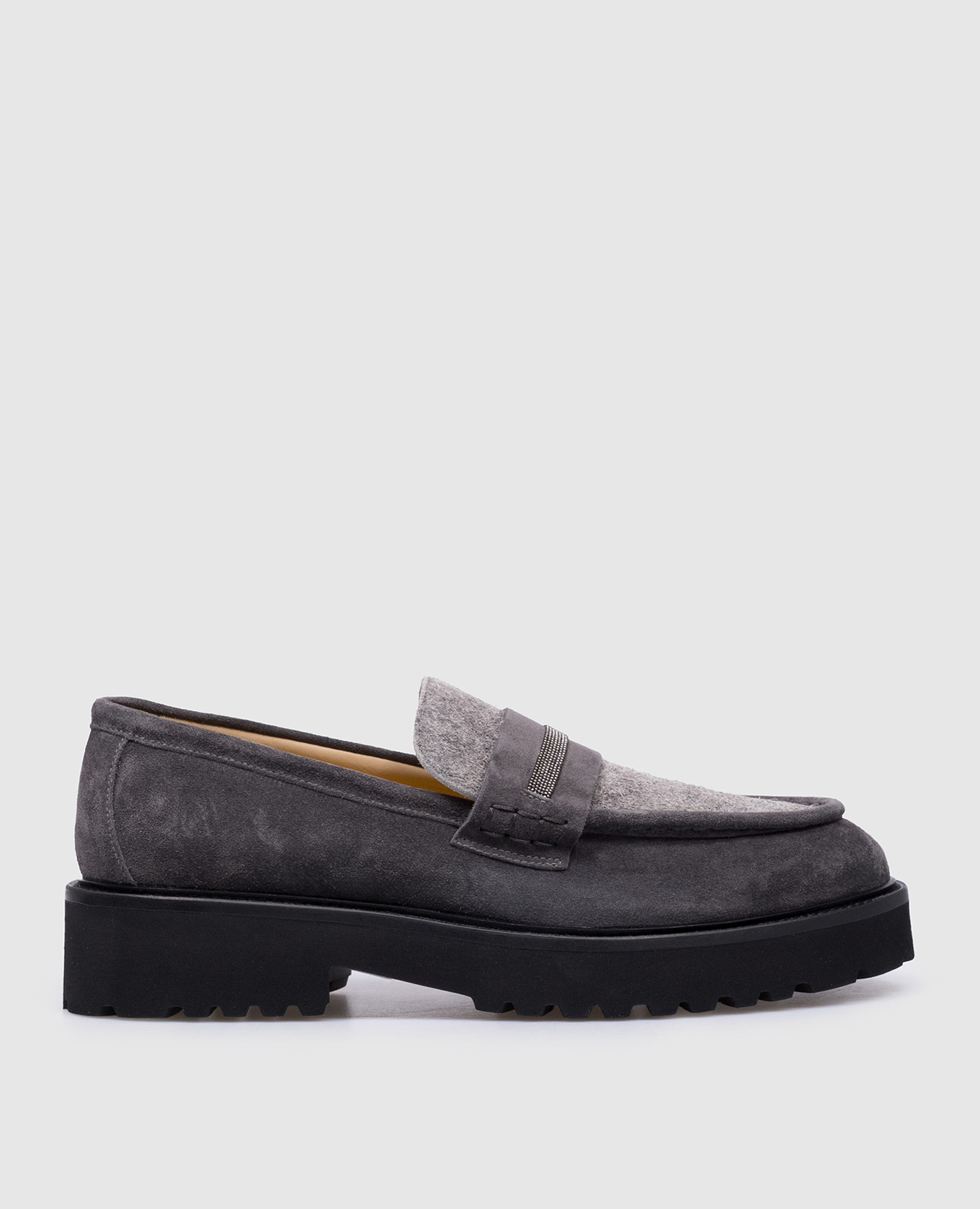 

Gray suede loafers with monil chain Doucal's, Grey