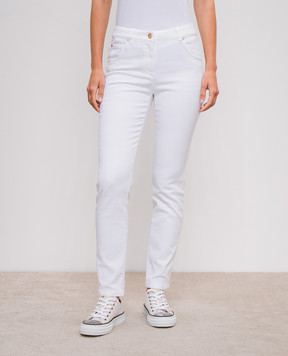 Brunello Cucinelli White slim jeans with monil chain MH137P5679