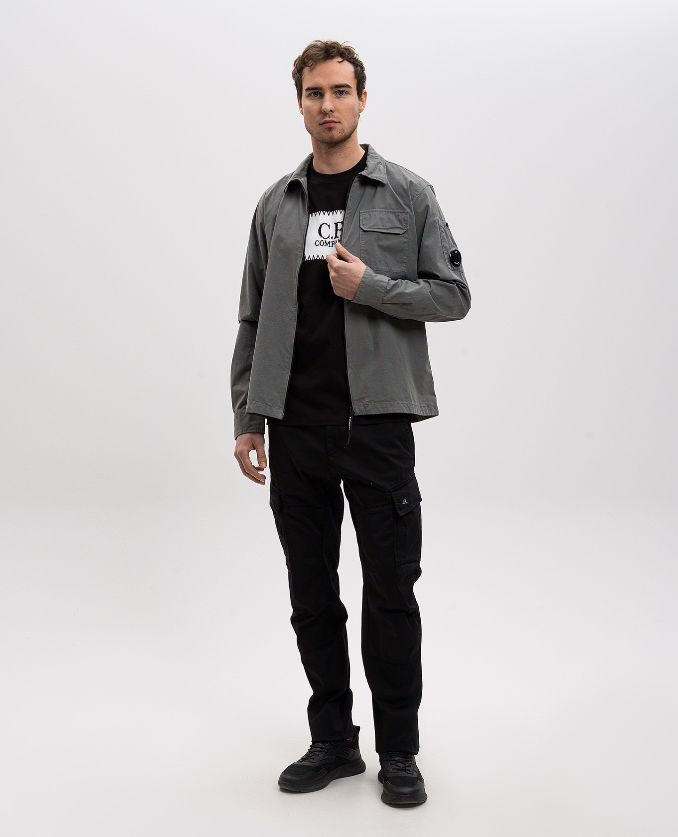 

Black cargo pants with logo patch C.P. Company