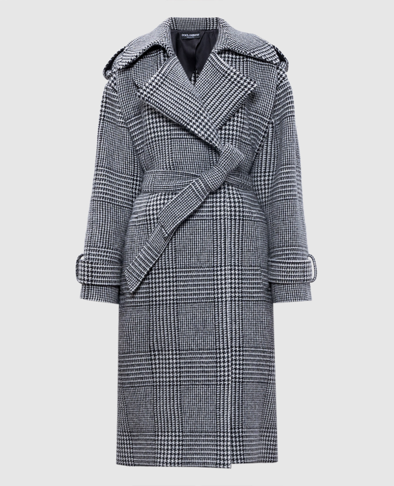 Black double-breasted coat with wool in windsor check dolce&gabbana