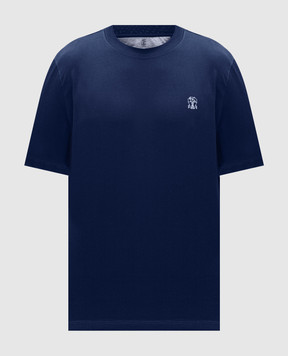 Brunello Cucinelli Blue T-shirt with heraldic emblem print M0B138440