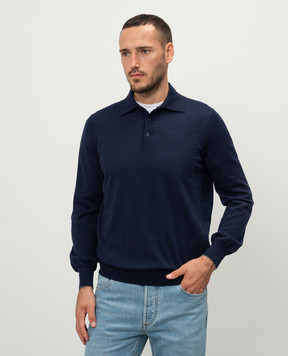 Brunello Cucinelli Blue wool and cashmere polo shirt M2400295