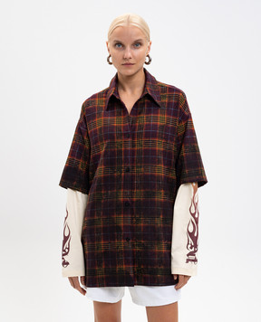 Palm Angels Burgundy double-check shirt PWGE027F25FAB001