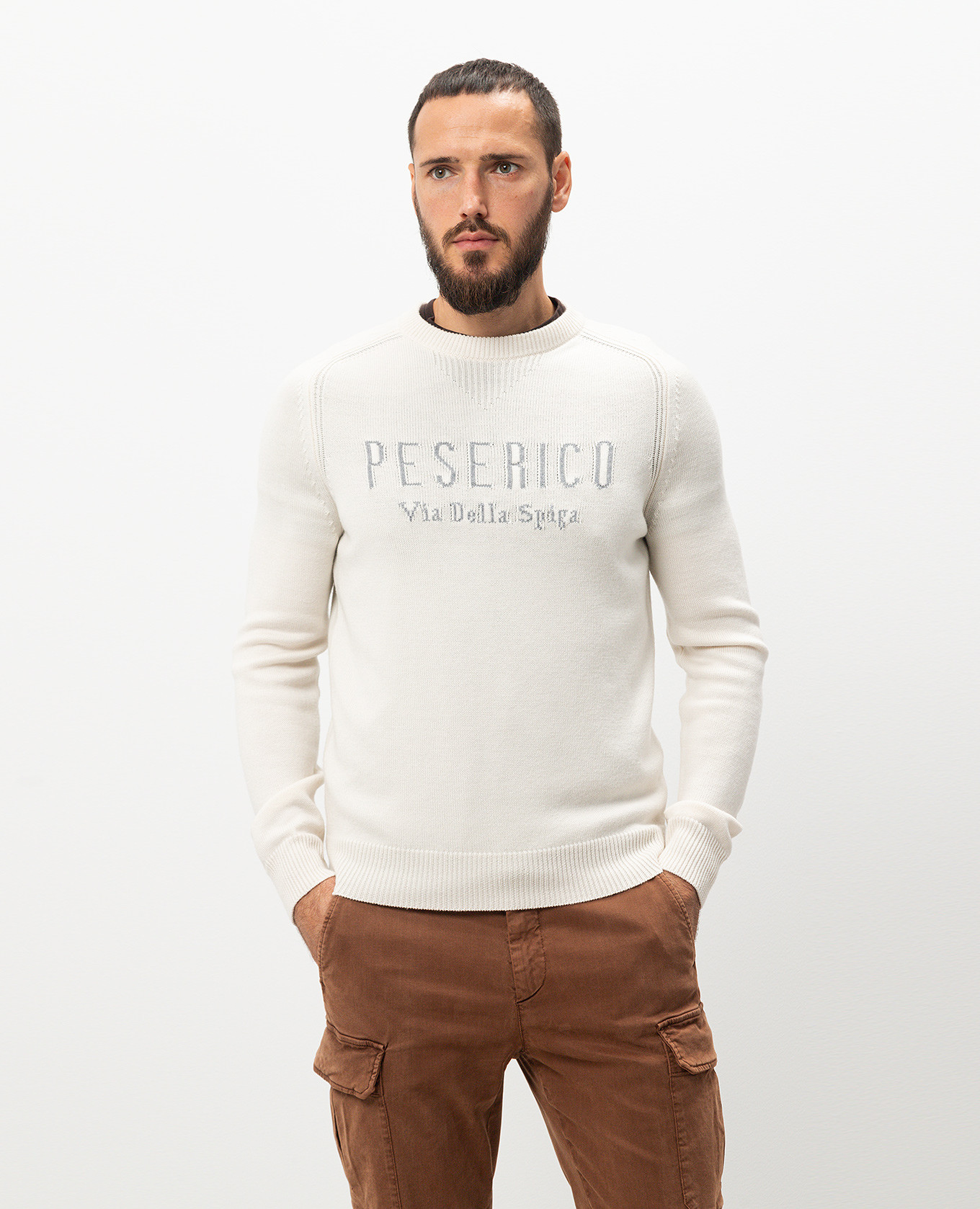 

White wool jumper with logo Peserico