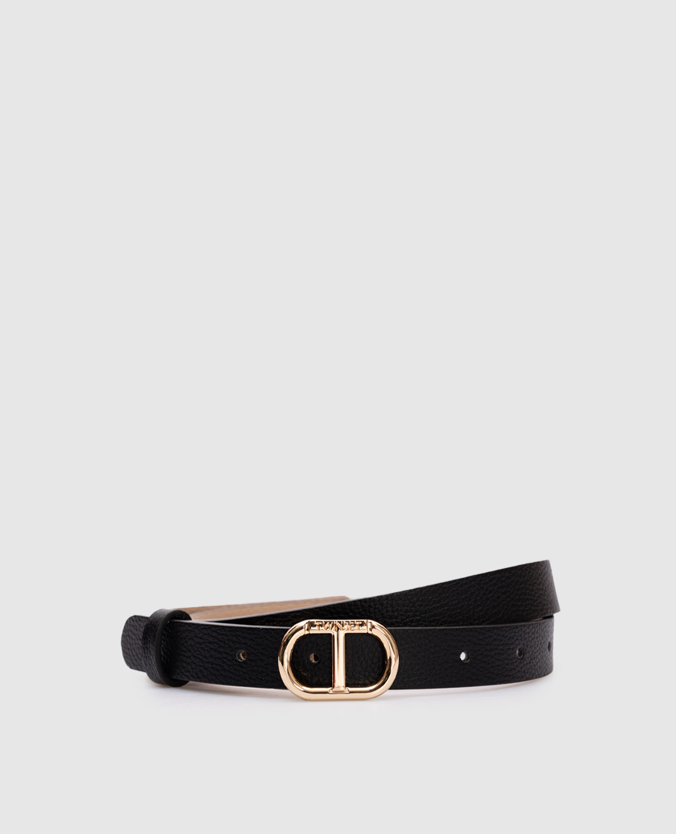 

Cintura reversible leather belt with metal logo emblem Twinset, White