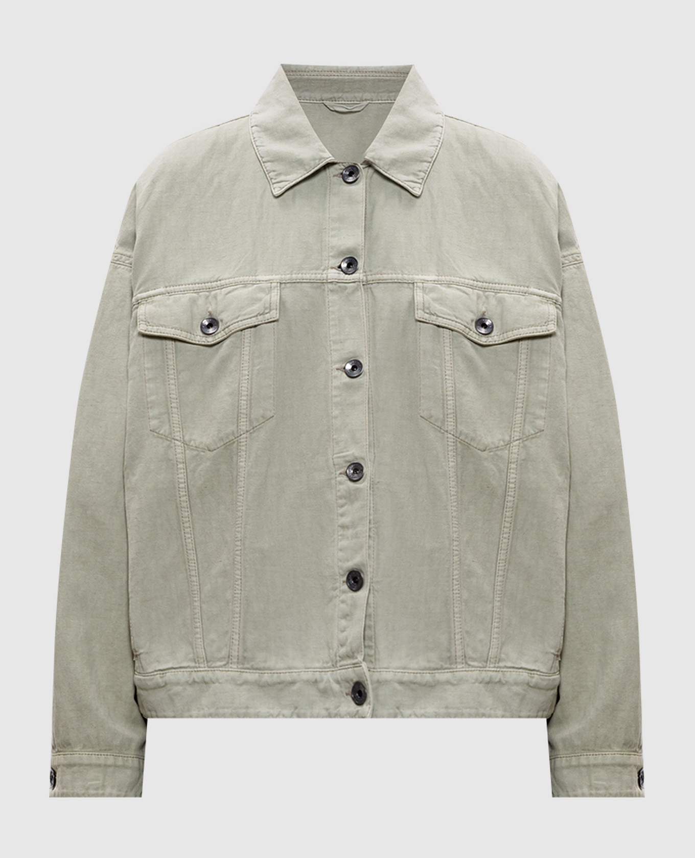 

Green linen denim jacket with monil chain Brunello Cucinelli
