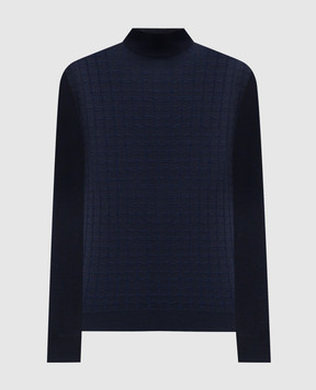 Stefano Ricci Blue wool, silk and cashmere jumper with logo pattern K606403L10F25318