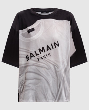 Balmain Black T-shirt with logo print EF1EG110GE37