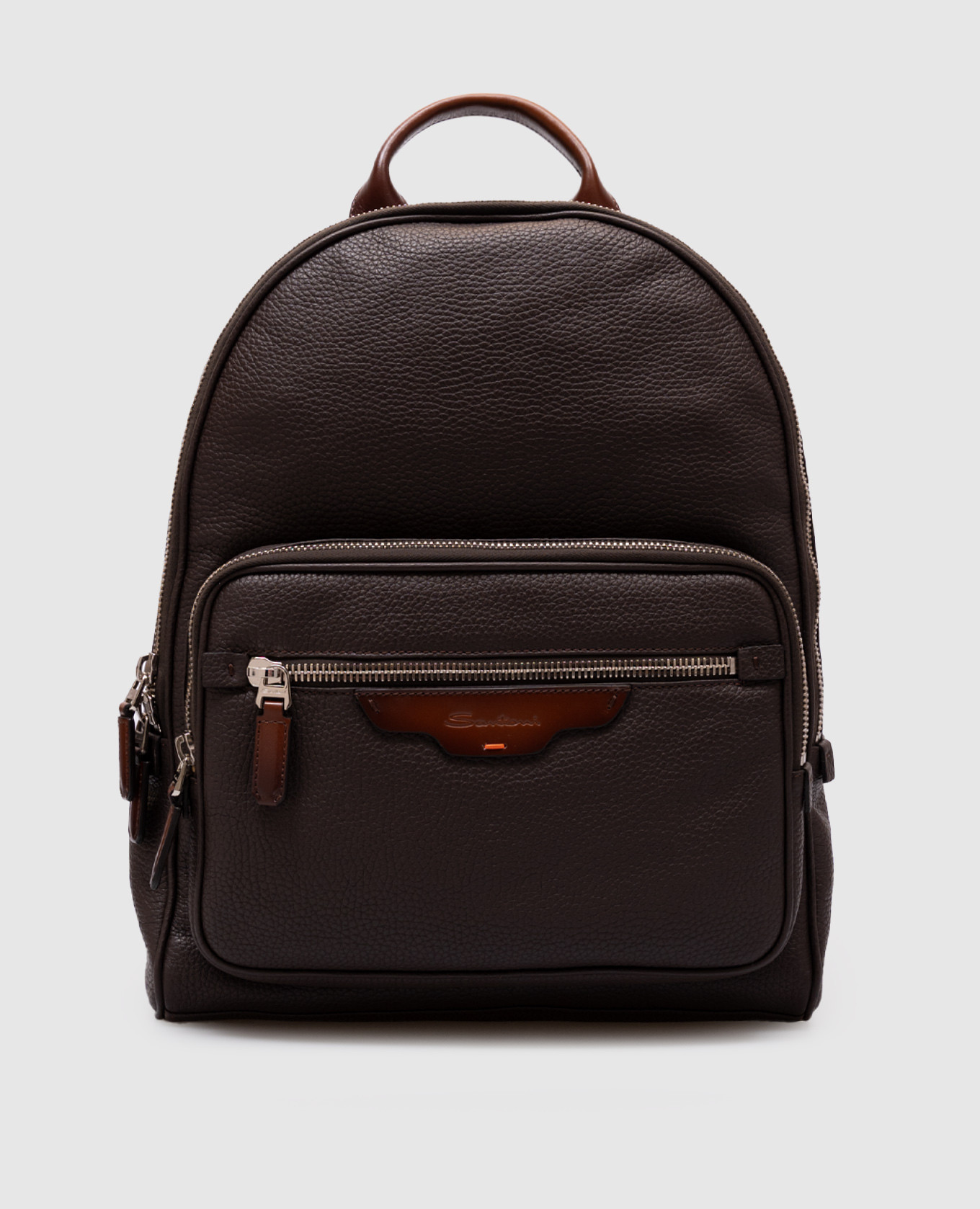 

Brown leather backpack with logo Santoni