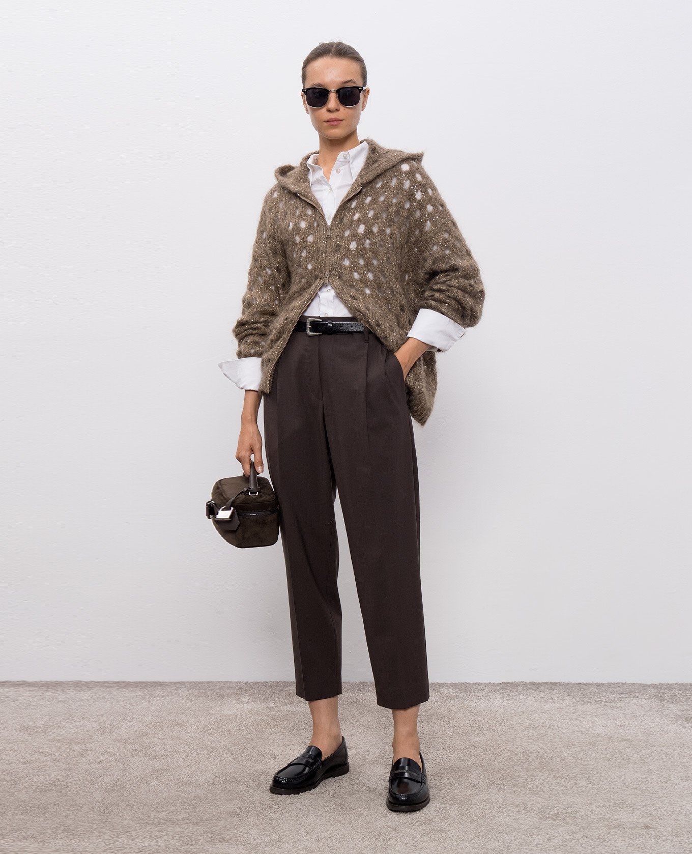 

Brown openwork cardigan with wool Brunello Cucinelli