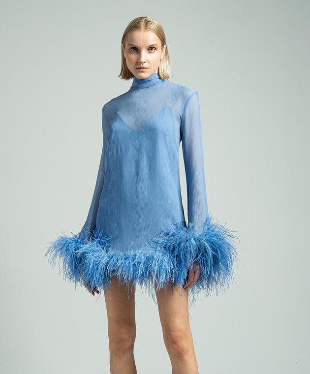 blue ostrich feather dress Beige April Ostrich Feather Midi Dress | Luxury Dresses