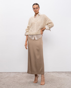 Brunello Cucinelli Beige silk blouse with monil chain MF940NB916