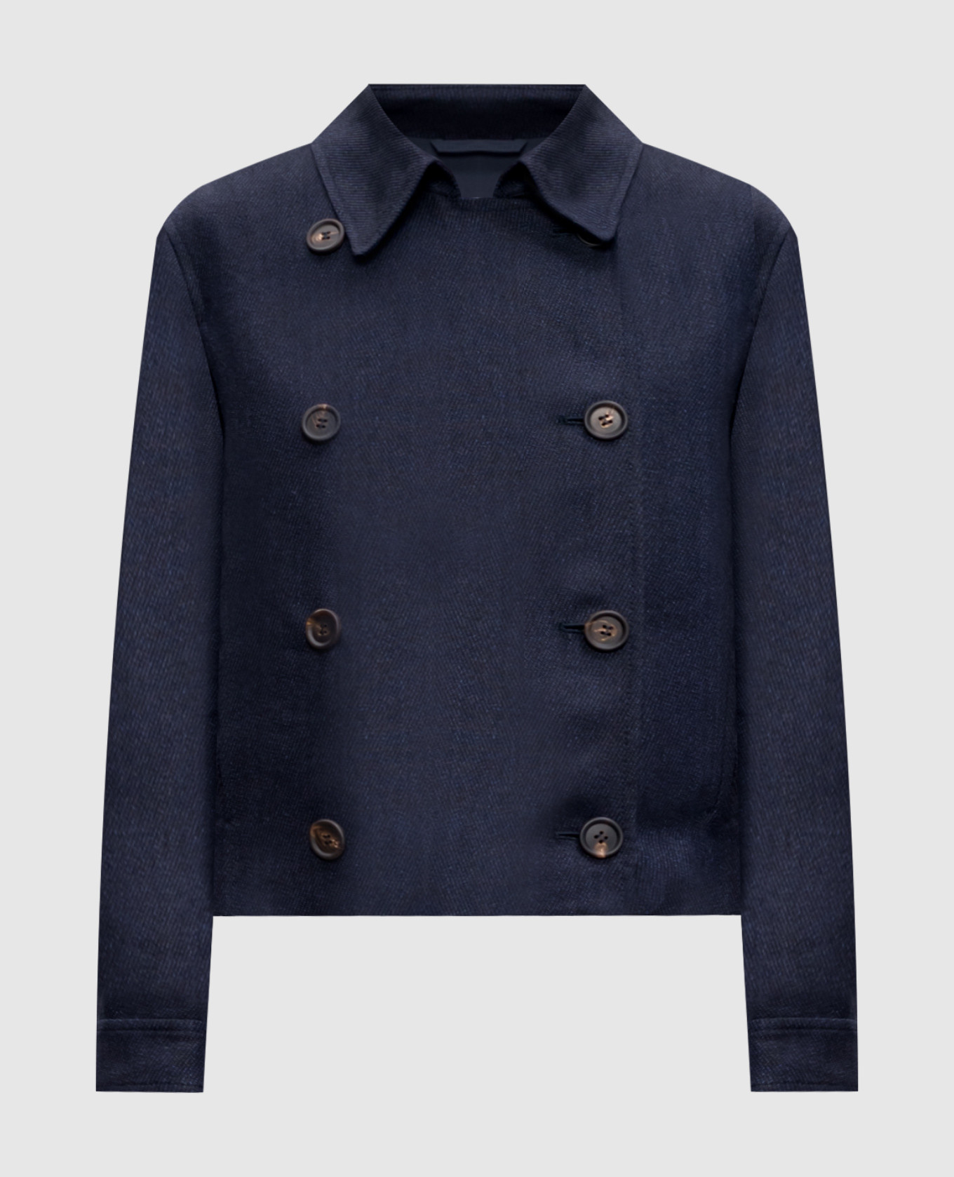

Blue double-breasted linen crop jacket Brunello Cucinelli