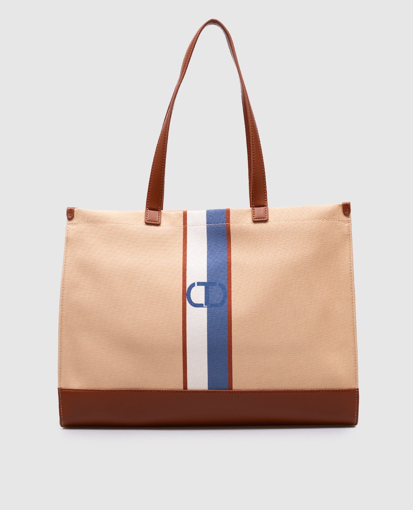 

Beige Oval-T logo print tote bag Twinset