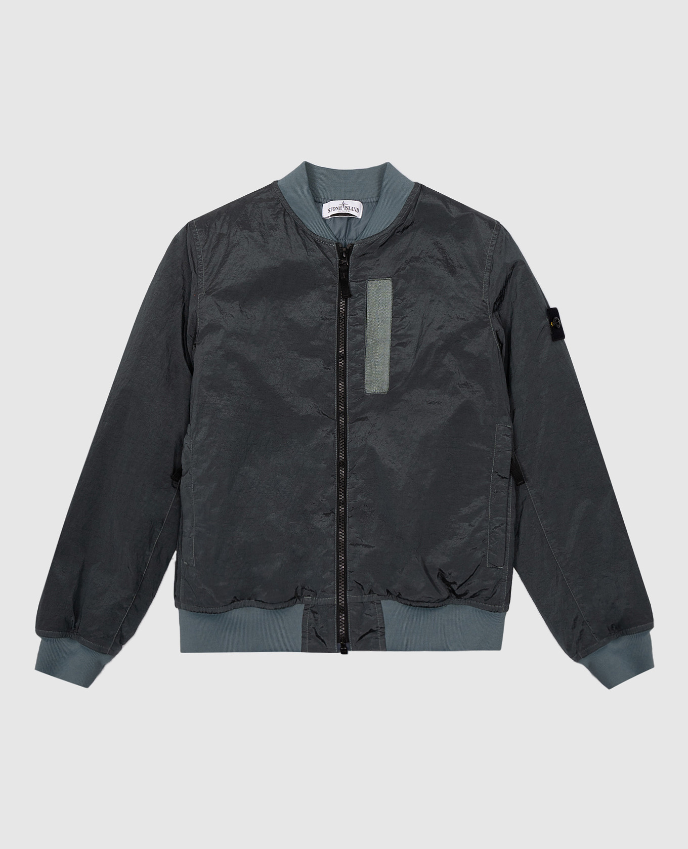 Children's green bomber jacket with removable logo patch stone island