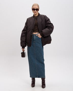 WARDROBE.NYC Blue denim midi skirt with a frayed effect W2097PC