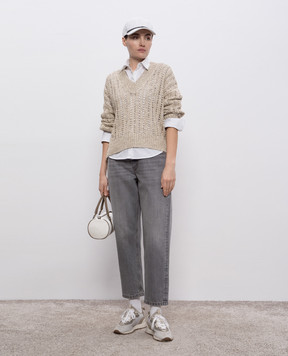 Brunello Cucinelli Beige openwork pullover Dazzling with silk and linen MEA393102