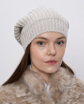 Brunello Cucinelli Gray cashmere and silk hat with sequins M32373999